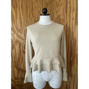 Boohoo Womens Cropped Long Sleeve Solid Beige Top